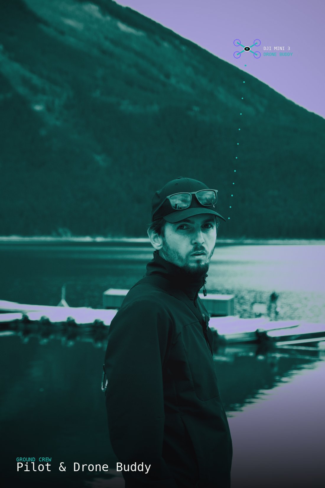 The pilot with his drone buddy at a mountain lake near Calgary